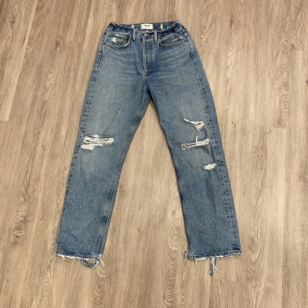 Agolde Women's Straight Leg Distressed Blue Jeans